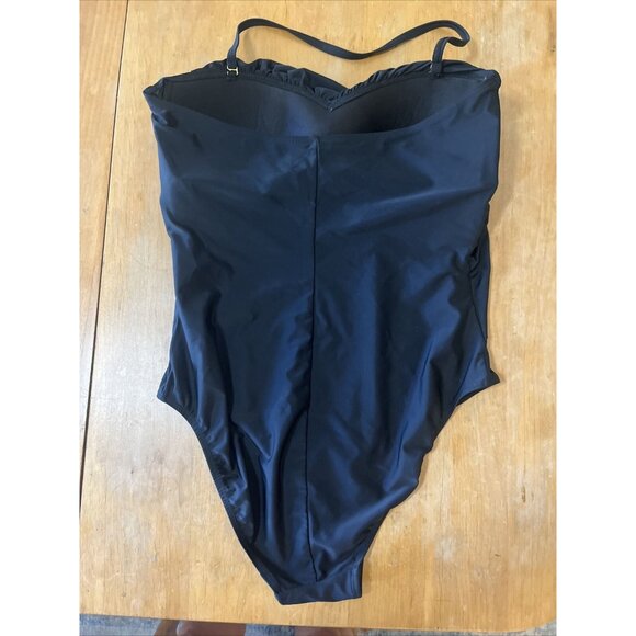 Shore Shapes Black TUMMY CONTROL TWIST BANDEAU One Piece Swimsuit SZ 16 - Picture 3 of 11